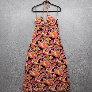 INC Womens Maxi Dress Multicolor Geometric Halter Strap V-Neck Pullover Size L